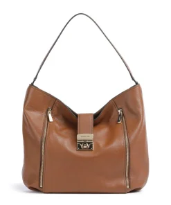 Addie Beuteltasche genarbtes Leder braun